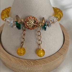 Elegant Yellow and Gold Beaded Bracelet Tree Of Life